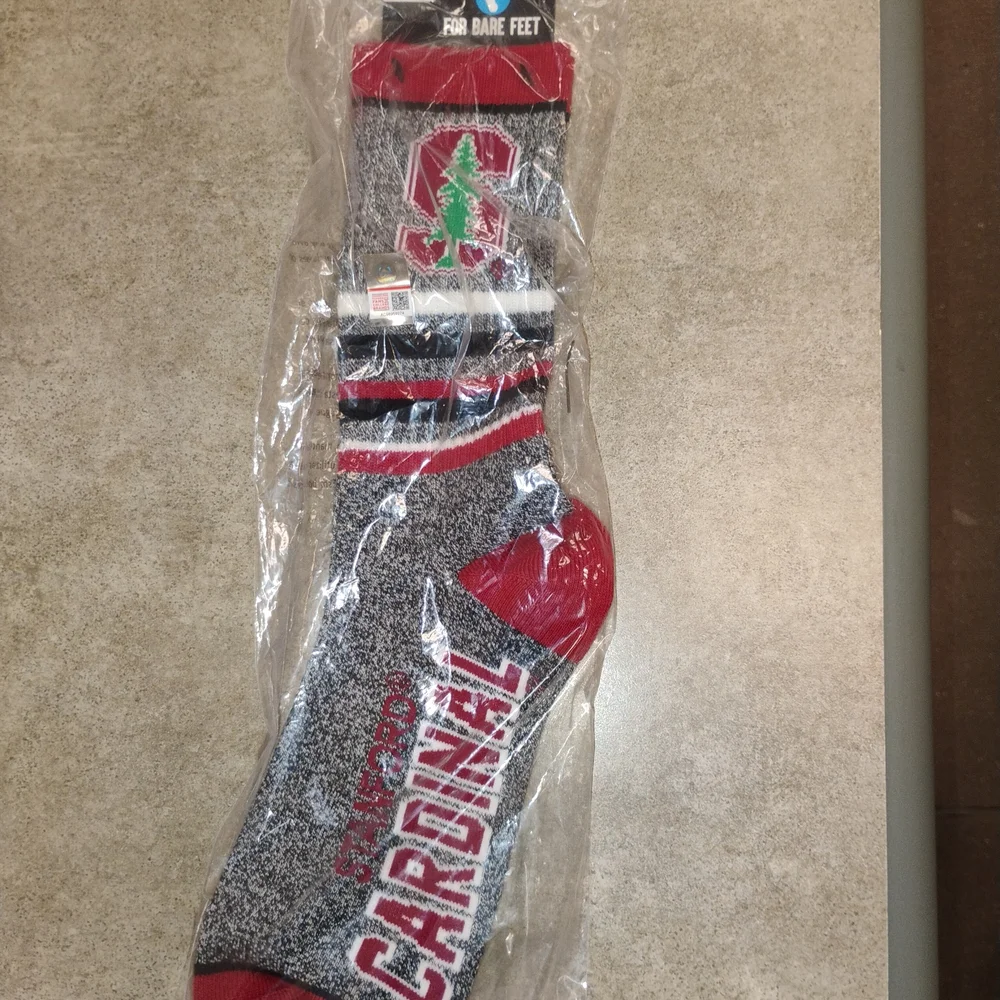 For Bare Feet Gray and Red Stanford Cardinal Socks